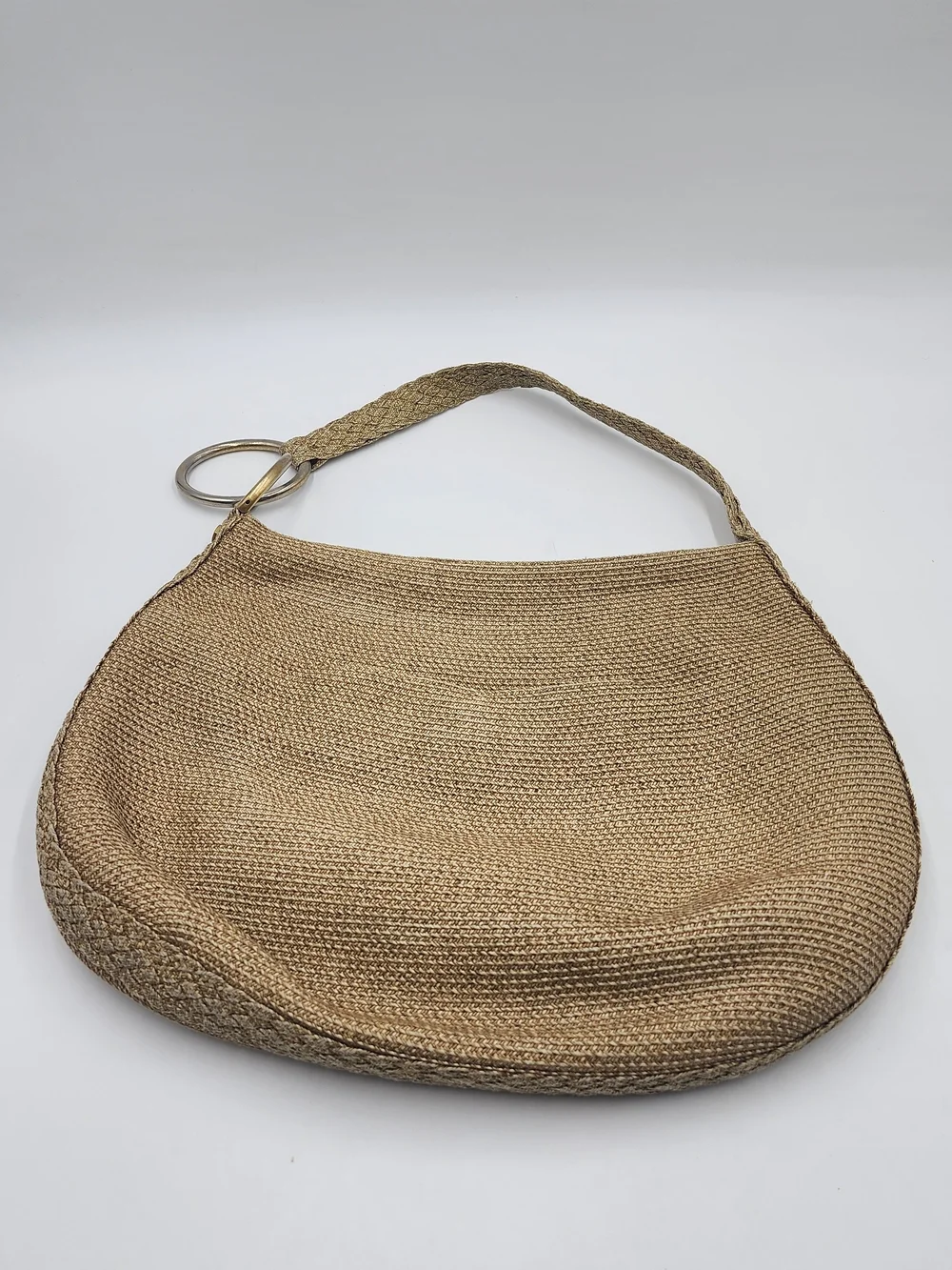 ERIC JAVTIS Light Brown Woven Straw Squishee Hobo Shoulder Bag